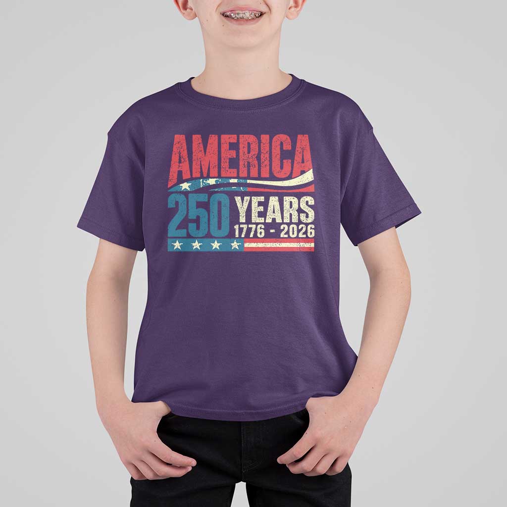 250th Anniversary USA T Shirt For Kid Retro 250 Years American 1776 2026 US Flag