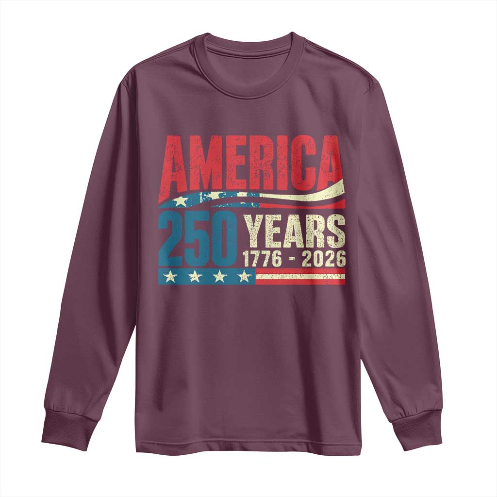 250th Anniversary USA Long Sleeve Shirt Retro 250 Years American 1776 2026 US Flag