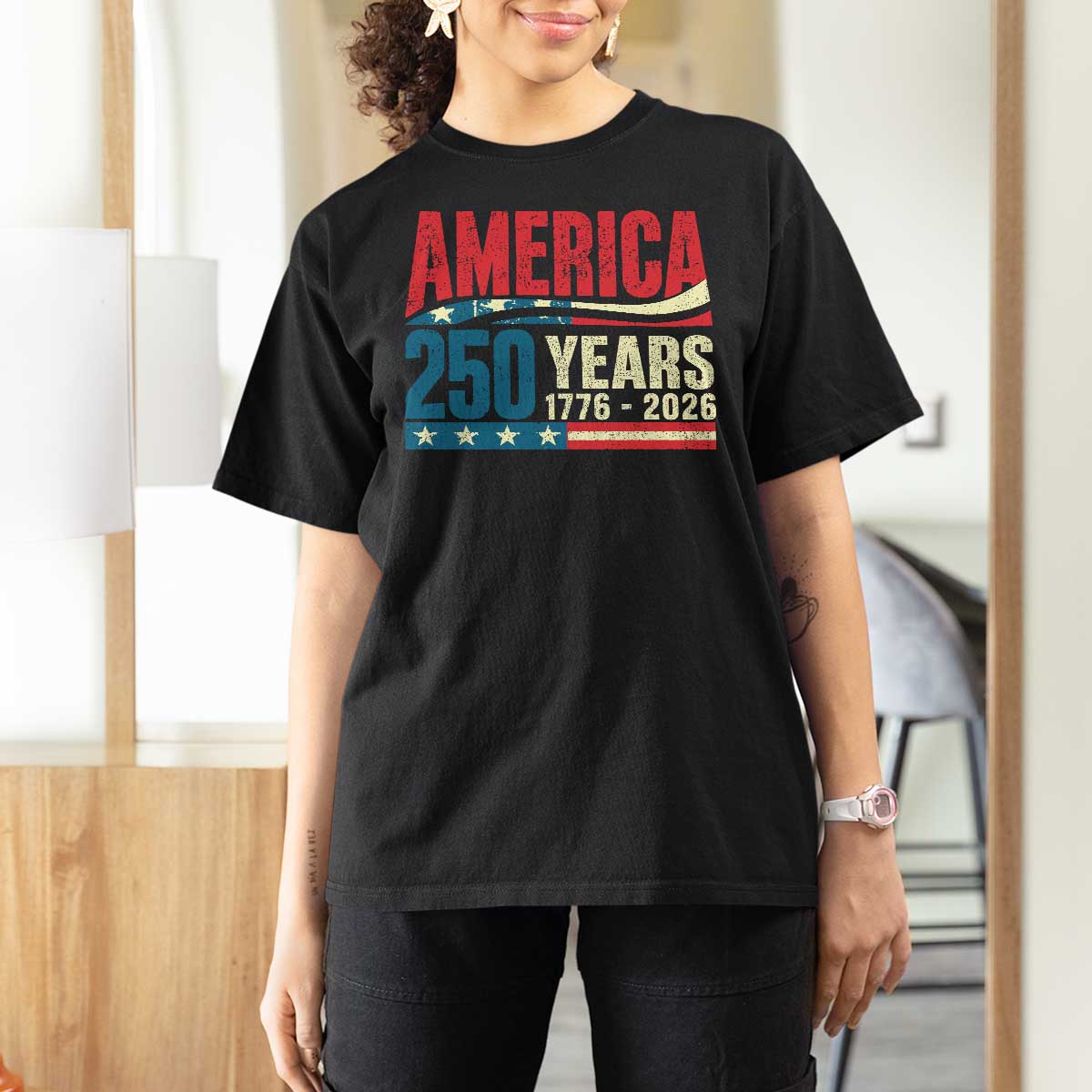 250th Anniversary USA T Shirt For Women Retro 250 Years American 1776 2026 US Flag
