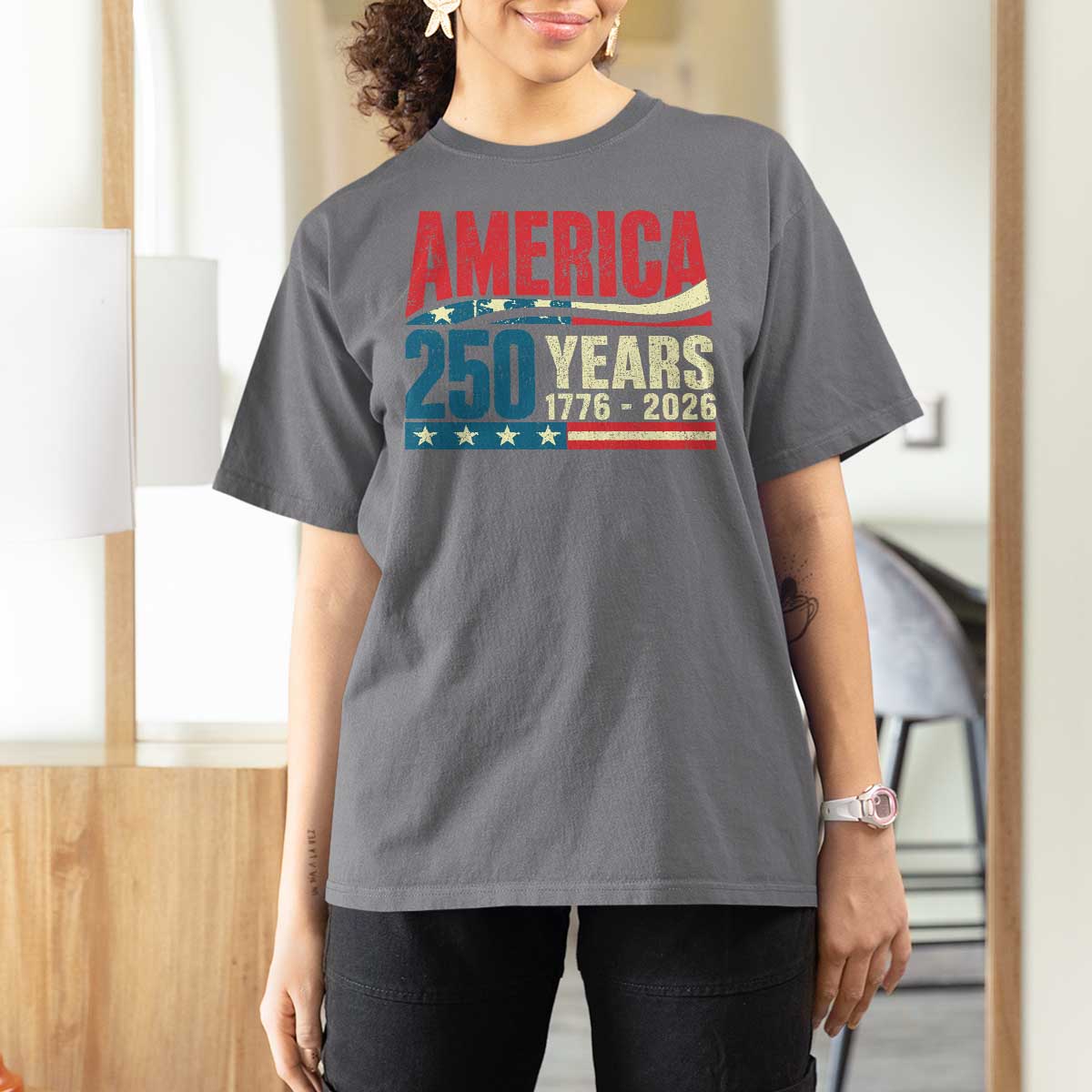 250th Anniversary USA T Shirt For Women Retro 250 Years American 1776 2026 US Flag