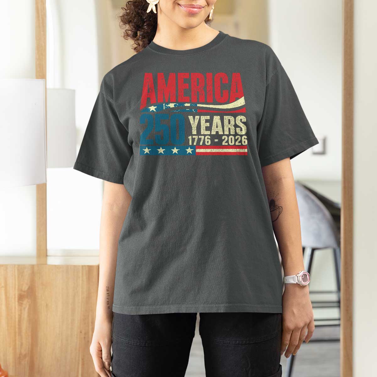 250th Anniversary USA T Shirt For Women Retro 250 Years American 1776 2026 US Flag