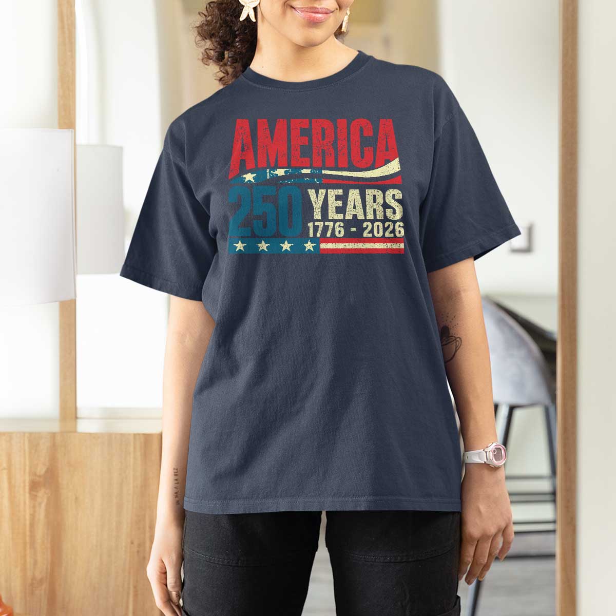 250th Anniversary USA T Shirt For Women Retro 250 Years American 1776 2026 US Flag