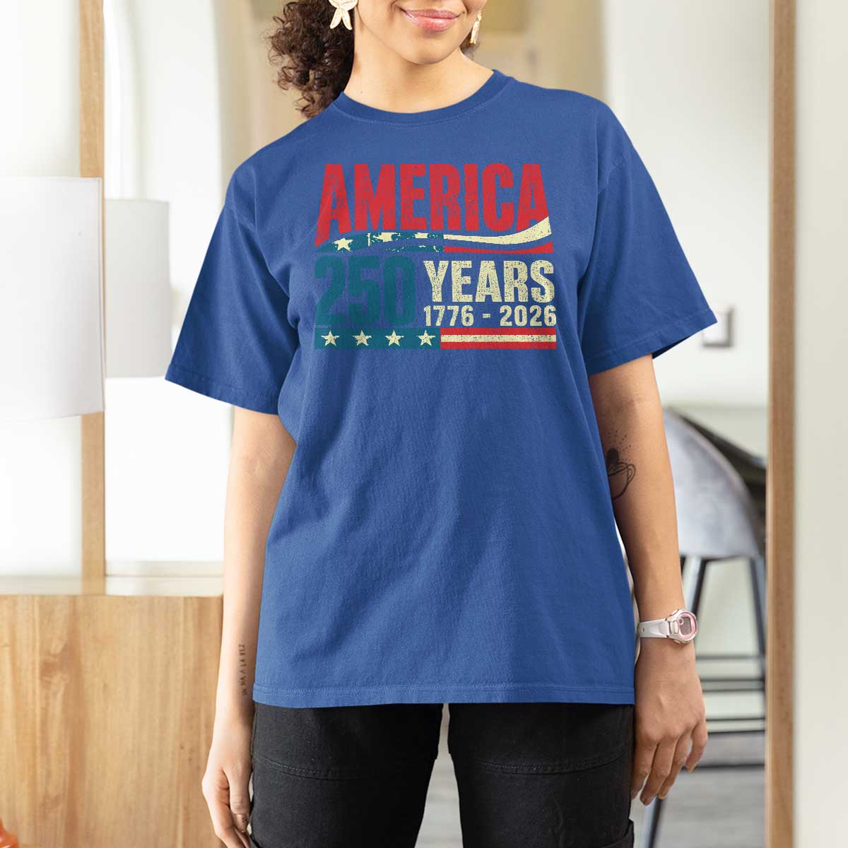 250th Anniversary USA T Shirt For Women Retro 250 Years American 1776 2026 US Flag