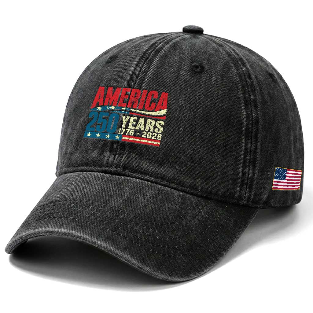 250th Anniversary USA Washed Cotton Baseball Cap Retro 250 Years American 1776 2026 US Flag