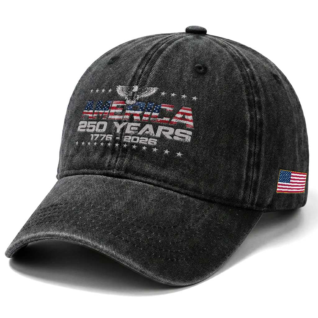250th Anniversary USA Washed Cotton Baseball Cap Vintage Eagle 250 Years American 1776 2026 US Flag