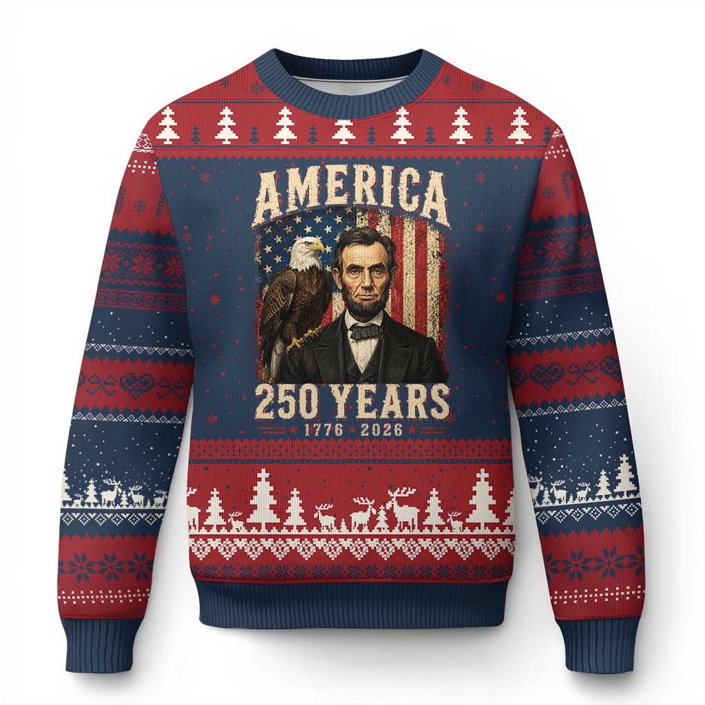 America 250 Years Abraham Lincoln Ugly Christmas Sweater Retro Eagle 250th Anniversary USA Flag 1776 2026