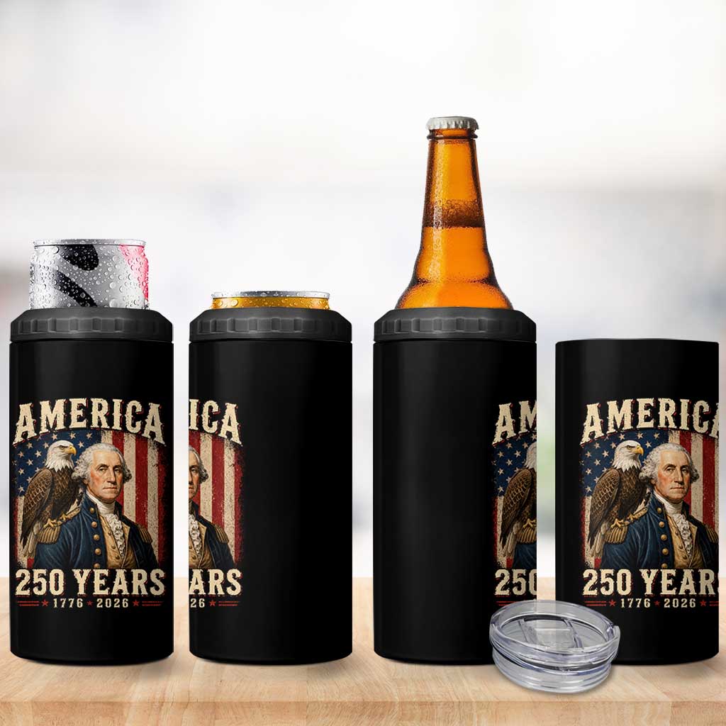 America 250 Years George Washington 4 in 1 Can Cooler Tumbler Retro Eagle 250th Anniversary USA Flag 1776 2026