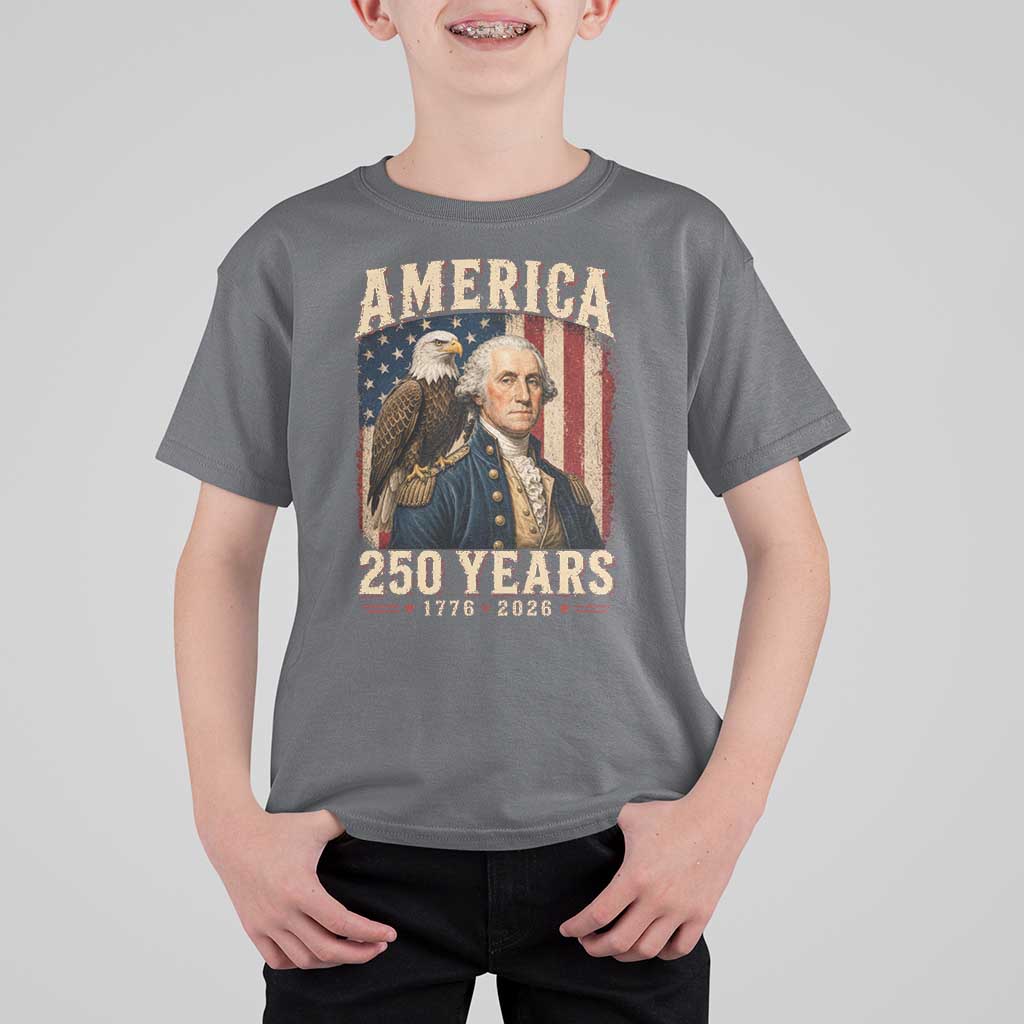 America 250 Years George Washington T Shirt For Kid Retro Eagle 250th Anniversary USA Flag 1776 2026