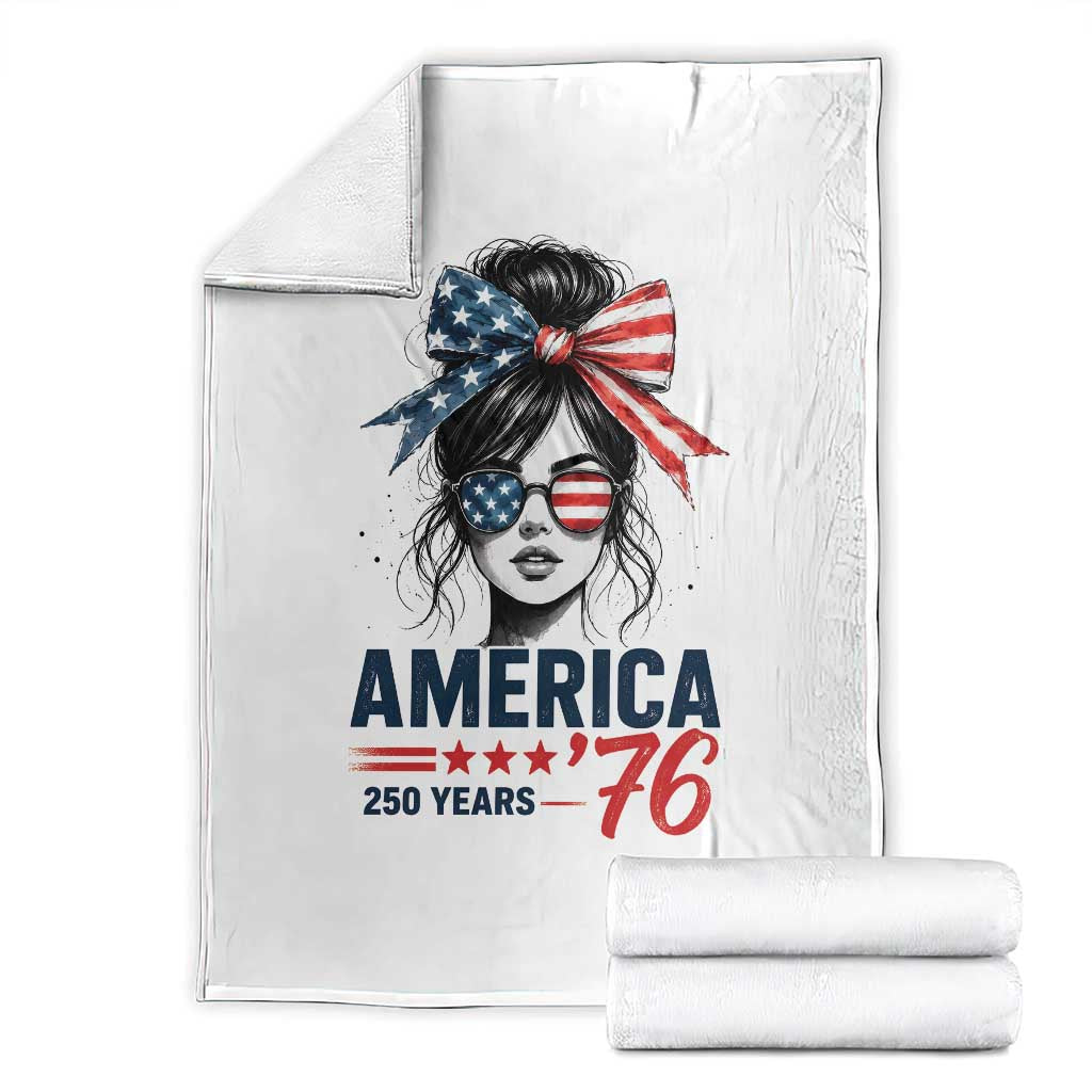 America 250 Years Throw Blanket 250th Anniversary USA Patriotic Girl Messy Bun 1776 2026