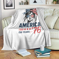 America 250 Years Throw Blanket 250th Anniversary USA Patriotic Girl Messy Bun 1776 2026