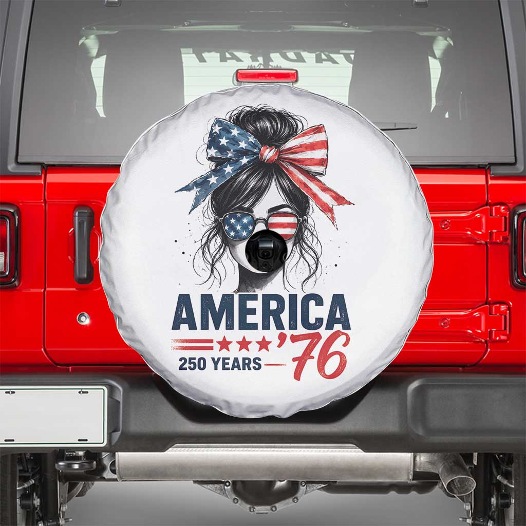 America 250 Years Spare Tire Cover 250th Anniversary USA Patriotic Girl Messy Bun 1776 2026