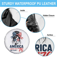 America 250 Years Spare Tire Cover 250th Anniversary USA Patriotic Girl Messy Bun 1776 2026