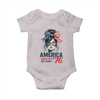 America 250 Years Baby Onesie 250th Anniversary USA Patriotic Girl Messy Bun 1776 2026