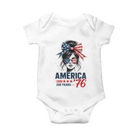 America 250 Years Baby Onesie 250th Anniversary USA Patriotic Girl Messy Bun 1776 2026