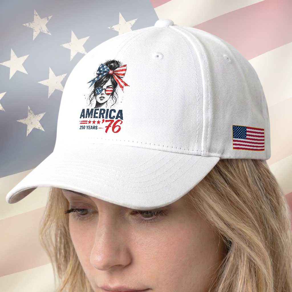 America 250 Years Baseball Cap 250th Anniversary USA Patriotic Girl Messy Bun 1776 2026