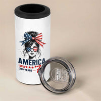 America 250 Years 4 in 1 Can Cooler Tumbler 250th Anniversary USA Patriotic Girl Messy Bun 1776 2026