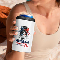 America 250 Years 4 in 1 Can Cooler Tumbler 250th Anniversary USA Patriotic Girl Messy Bun 1776 2026