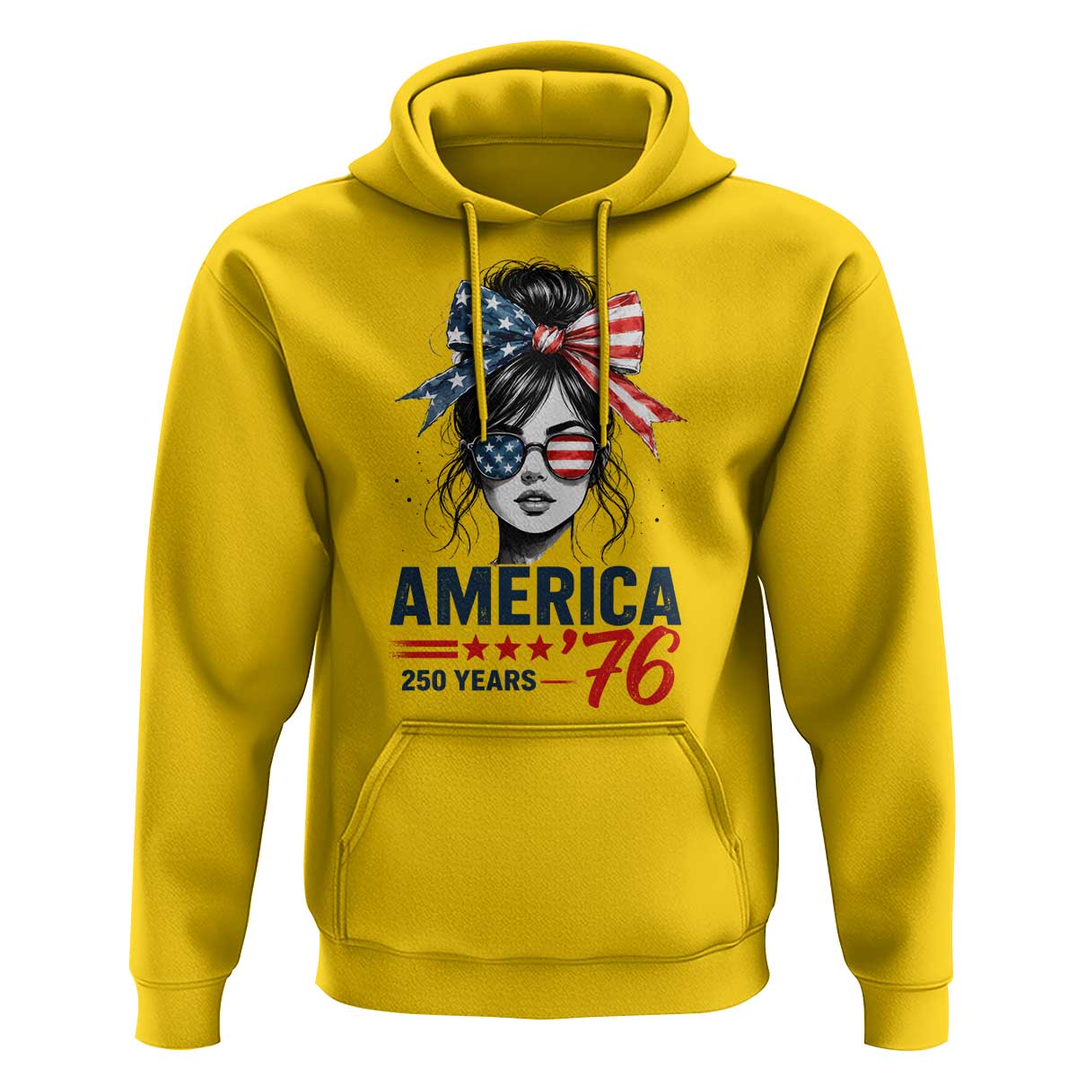 America 250 Years Hoodie 250th Anniversary USA Patriotic Girl Messy Bun 1776 2026