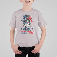 America 250 Years T Shirt For Kid 250th Anniversary USA Patriotic Girl Messy Bun 1776 2026