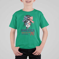 America 250 Years T Shirt For Kid 250th Anniversary USA Patriotic Girl Messy Bun 1776 2026