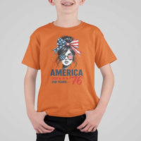 America 250 Years T Shirt For Kid 250th Anniversary USA Patriotic Girl Messy Bun 1776 2026