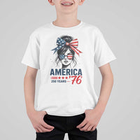 America 250 Years T Shirt For Kid 250th Anniversary USA Patriotic Girl Messy Bun 1776 2026