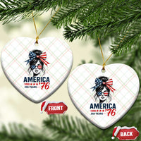 America 250 Years Ceramic Ornament 250th Anniversary USA Patriotic Girl Messy Bun 1776 2026