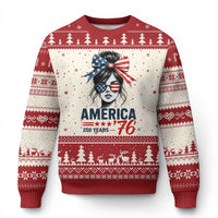 America 250 Years Ugly Christmas Sweater 250th Anniversary USA Patriotic Girl Messy Bun 1776 2026