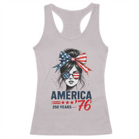 America 250 Years Racerback Tank Top 250th Anniversary USA Patriotic Girl Messy Bun 1776 2026
