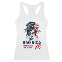 America 250 Years Racerback Tank Top 250th Anniversary USA Patriotic Girl Messy Bun 1776 2026