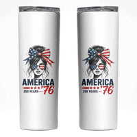 America 250 Years Skinny Tumbler 250th Anniversary USA Patriotic Girl Messy Bun 1776 2026