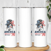 America 250 Years Skinny Tumbler 250th Anniversary USA Patriotic Girl Messy Bun 1776 2026
