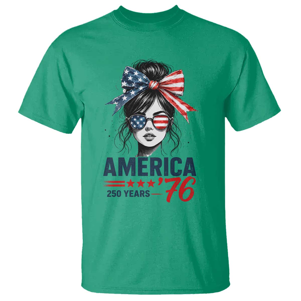 America 250 Years T Shirt 250th Anniversary USA Patriotic Girl Messy Bun 1776 2026