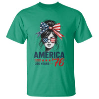 America 250 Years T Shirt 250th Anniversary USA Patriotic Girl Messy Bun 1776 2026