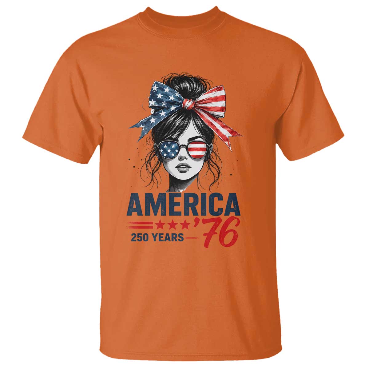 America 250 Years T Shirt 250th Anniversary USA Patriotic Girl Messy Bun 1776 2026