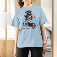 America 250 Years T Shirt For Women 250th Anniversary USA Patriotic Girl Messy Bun 1776 2026