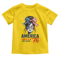 America 250 Years Toddler T Shirt 250th Anniversary USA Patriotic Girl Messy Bun 1776 2026