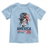 America 250 Years Toddler T Shirt 250th Anniversary USA Patriotic Girl Messy Bun 1776 2026