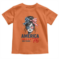 America 250 Years Toddler T Shirt 250th Anniversary USA Patriotic Girl Messy Bun 1776 2026