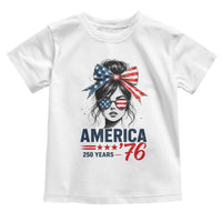 America 250 Years Toddler T Shirt 250th Anniversary USA Patriotic Girl Messy Bun 1776 2026