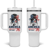 America 250 Years Tumbler With Handle 250th Anniversary USA Patriotic Girl Messy Bun 1776 2026