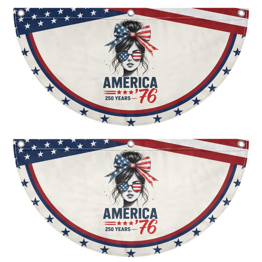 America 250 Years Patriotic Fan Flag 250th Anniversary USA Girl Messy Bun 1776 2026
