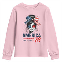 America 250 Years Youth Sweatshirt 250th Anniversary USA Patriotic Girl Messy Bun 1776 2026