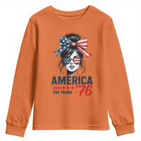 America 250 Years Youth Sweatshirt 250th Anniversary USA Patriotic Girl Messy Bun 1776 2026