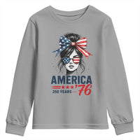 America 250 Years Youth Sweatshirt 250th Anniversary USA Patriotic Girl Messy Bun 1776 2026