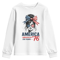 America 250 Years Youth Sweatshirt 250th Anniversary USA Patriotic Girl Messy Bun 1776 2026