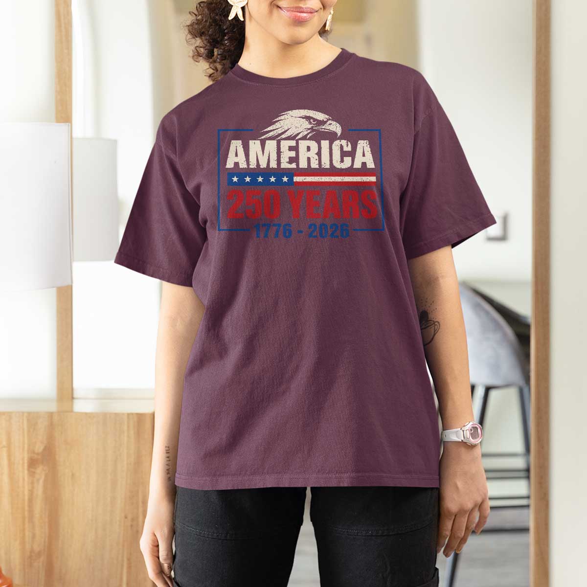 250 Anniversary USA T Shirt For Women Retro Eagle 250 Years Of Freedom 1776 2026
