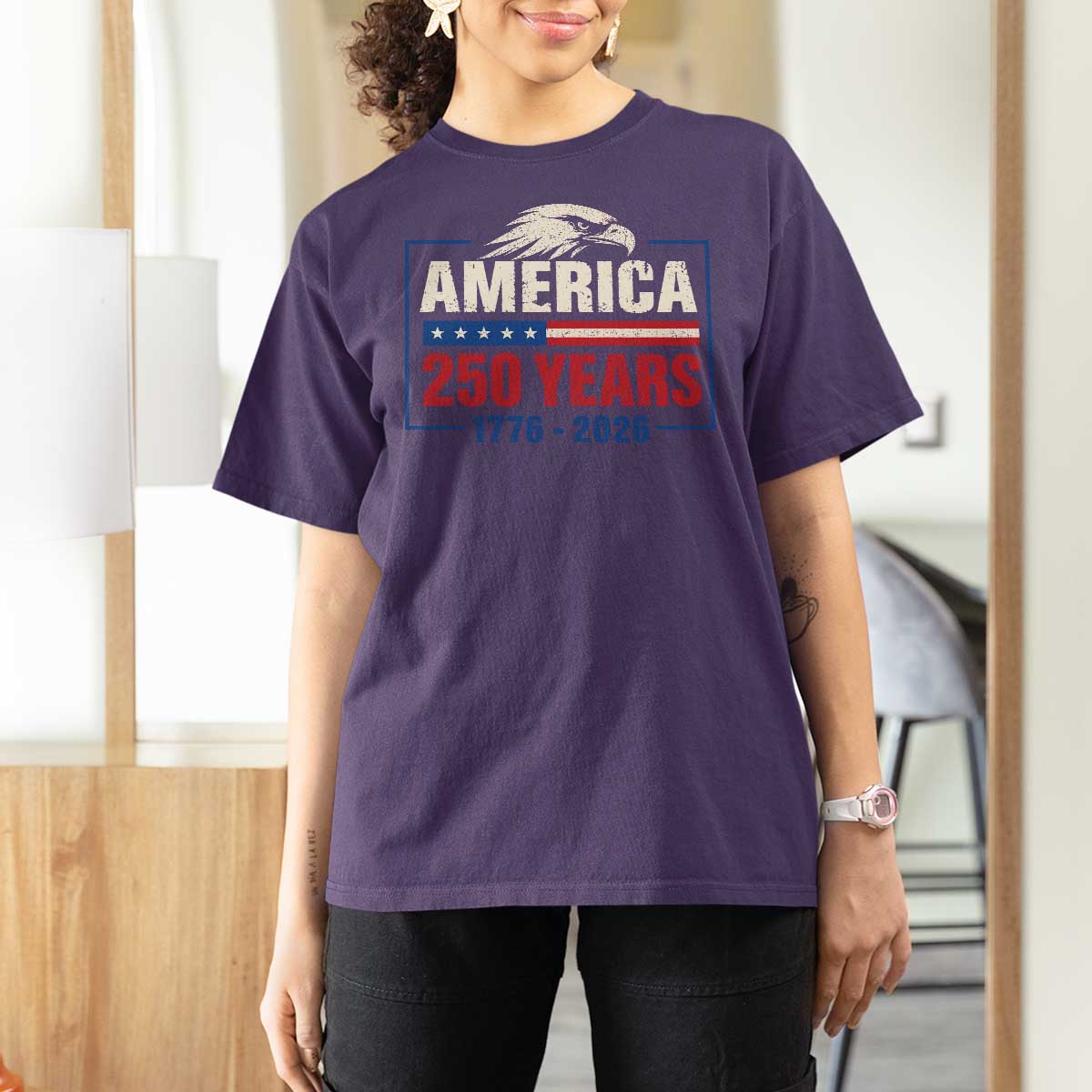 250 Anniversary USA T Shirt For Women Retro Eagle 250 Years Of Freedom 1776 2026