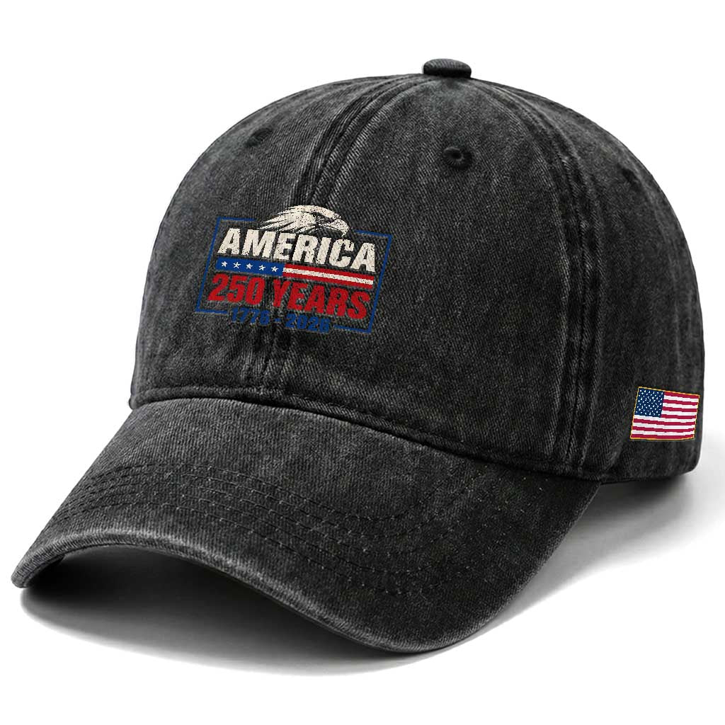 250 Anniversary USA Washed Cotton Baseball Cap Retro Eagle 250 Years Of Freedom 1776 2026