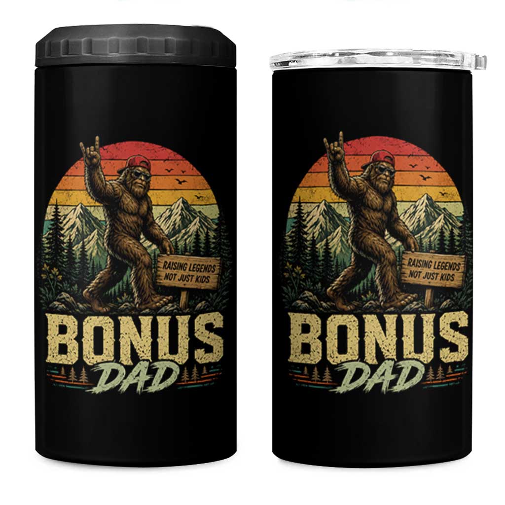 Bigfoot Bonus Dad 4 in 1 Can Cooler Tumbler Retro Stepdad Fathers Day Gifts